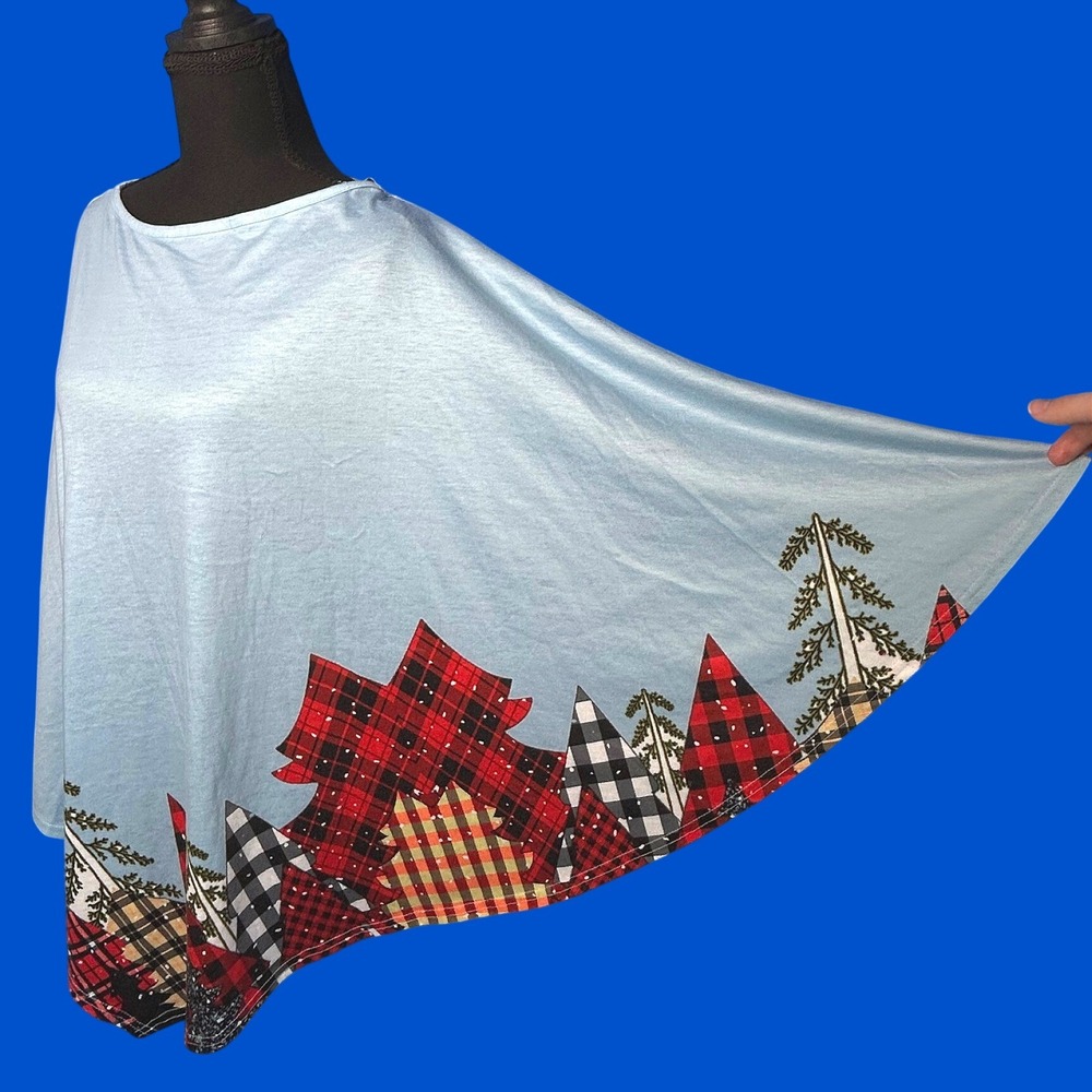 Womens Colorful Novelty Christmas Tree Poncho Sz S Festive Holiday Whimsical